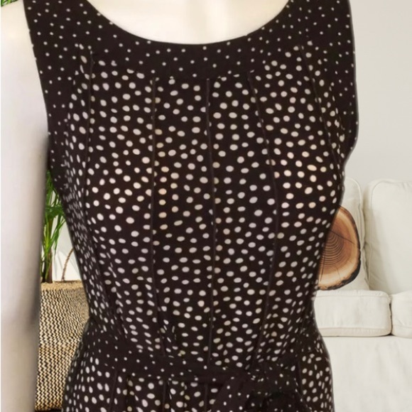 Perceptions New York Large Belted Midi Dress Brown White Polka Dot - Picture 2 of 12